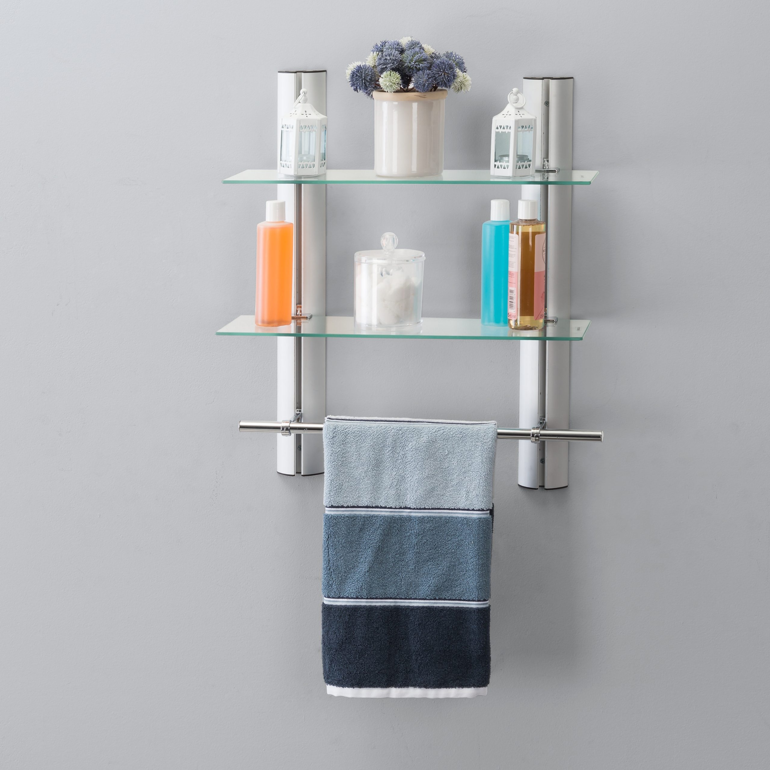2 Tier Glass Bathroom Shelf With Towel Bar – Rispa intended for