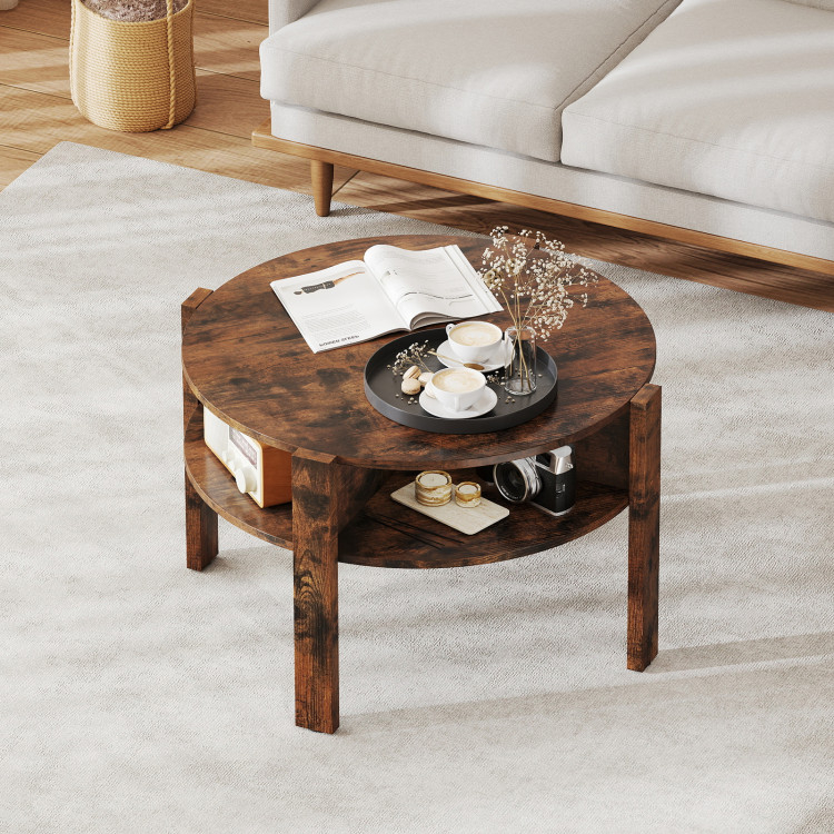 29.5 Inch Round Coffee Table With Storage Shelves For Small Space - Costway with regard to Transforming Interiors One 29-Inch Round Shelf at a Time