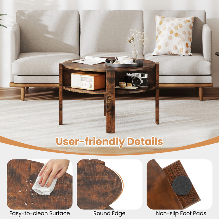 29.5 Inch Round Coffee Table With Storage Shelves For Small Space - Costway within