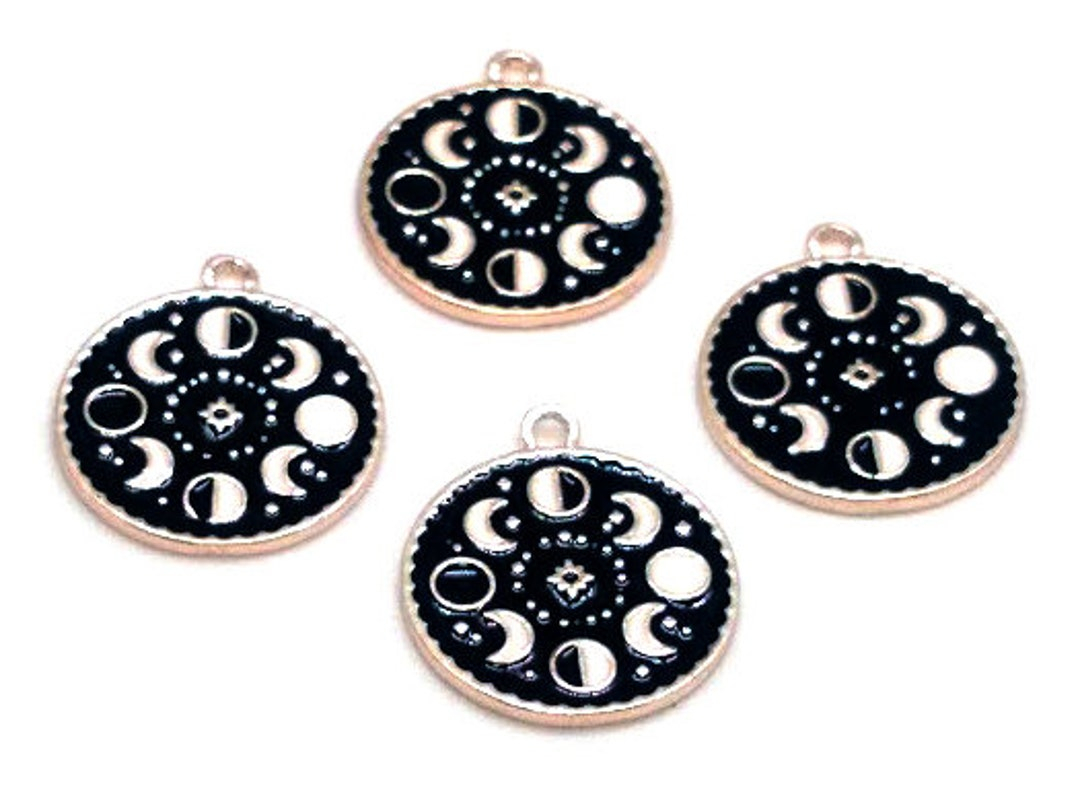4 Or 10 Moon Phase Charms - Enamel Moon Charms - Black White - Moon ... for Bringing Celestial Charm Home with HomeRoots Moon Phase Mirrors