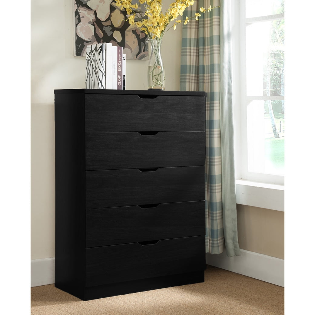 5 Drawer Dresser, Modern Wood Chest Of Drawers For Bedroom, Black ... intended for Unpacking the Franklin 5-Drawer Chest A Deep Dive into Style and Storage