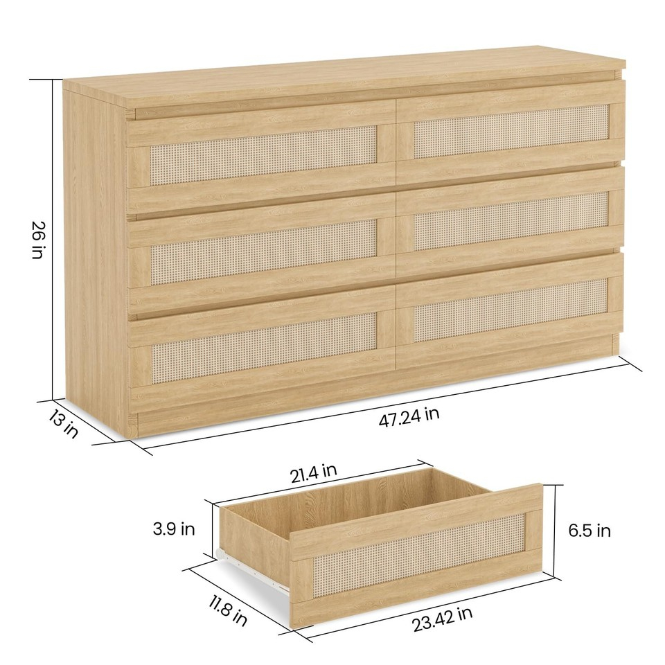 6 Drawers Double Dresser For Bedroom Rattan Chest Of Wooden Dressers ... regarding Understanding the Atlas 6-Drawer Double Dresser A Comprehensive Look