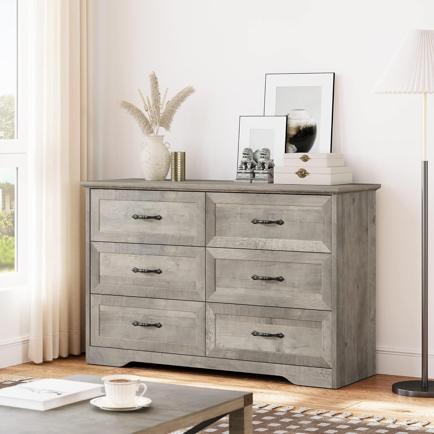 6 Drawers Dresser For Bedroom,Chest Of Drawers With Wide Metal Handle ... intended for
