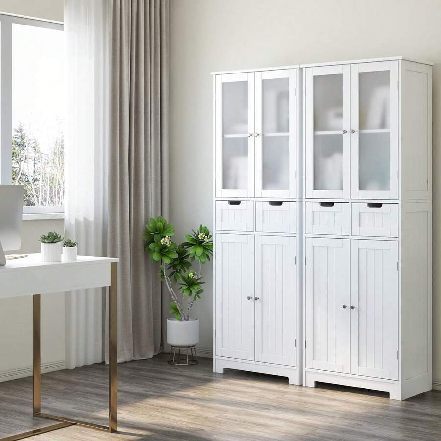 67 Inch High Storage Cabinet, Independent Cutlery Cabinet With Glass ... with