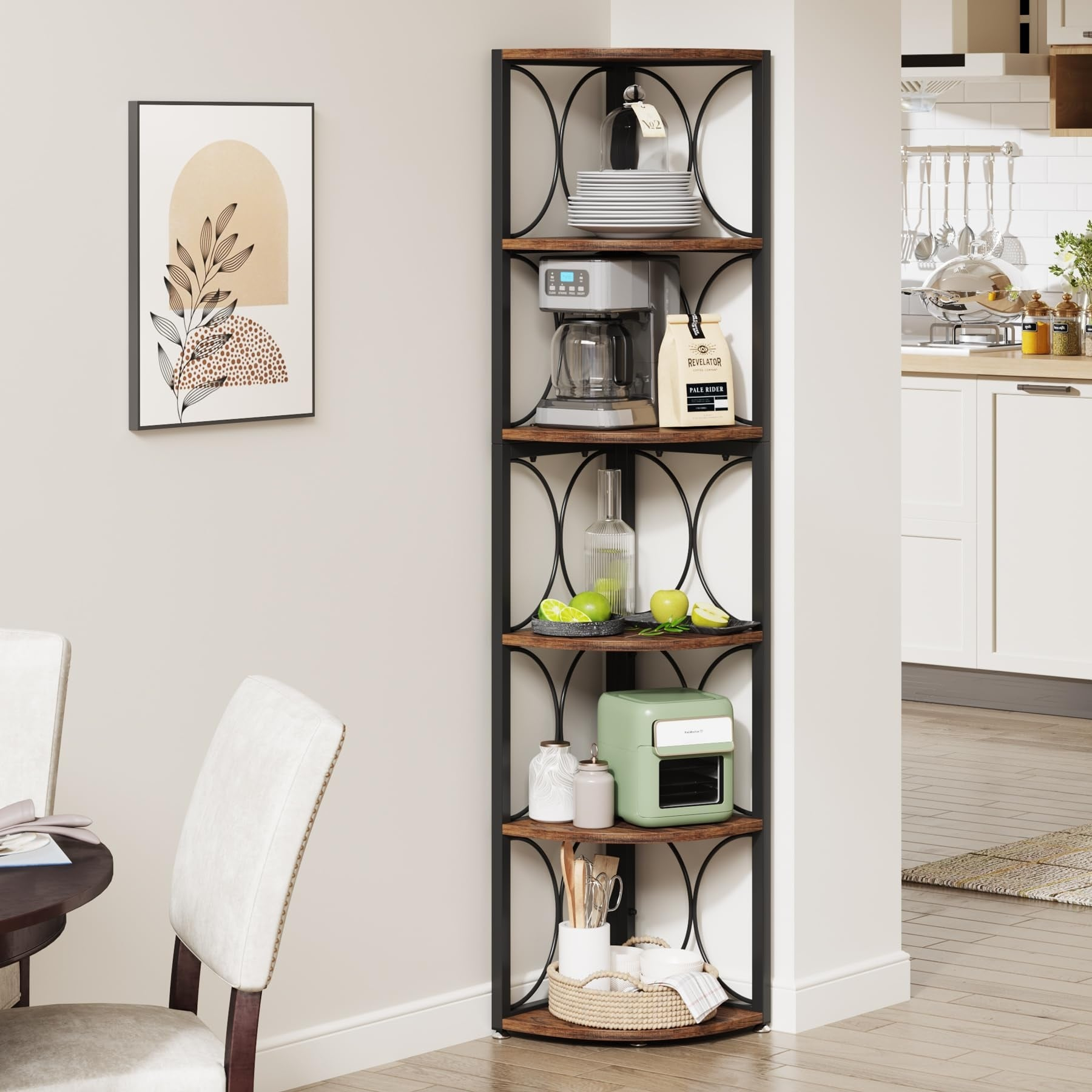 7-Shelf Corner Bookshelf, Large Industrial Corner Bookcase Corner Shelf ... inside