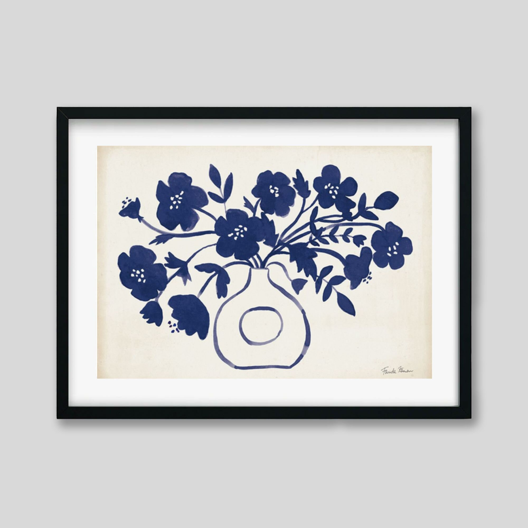 Abstract Blue Flowers In Vase Painting Art Print Navy Blue - Etsy with