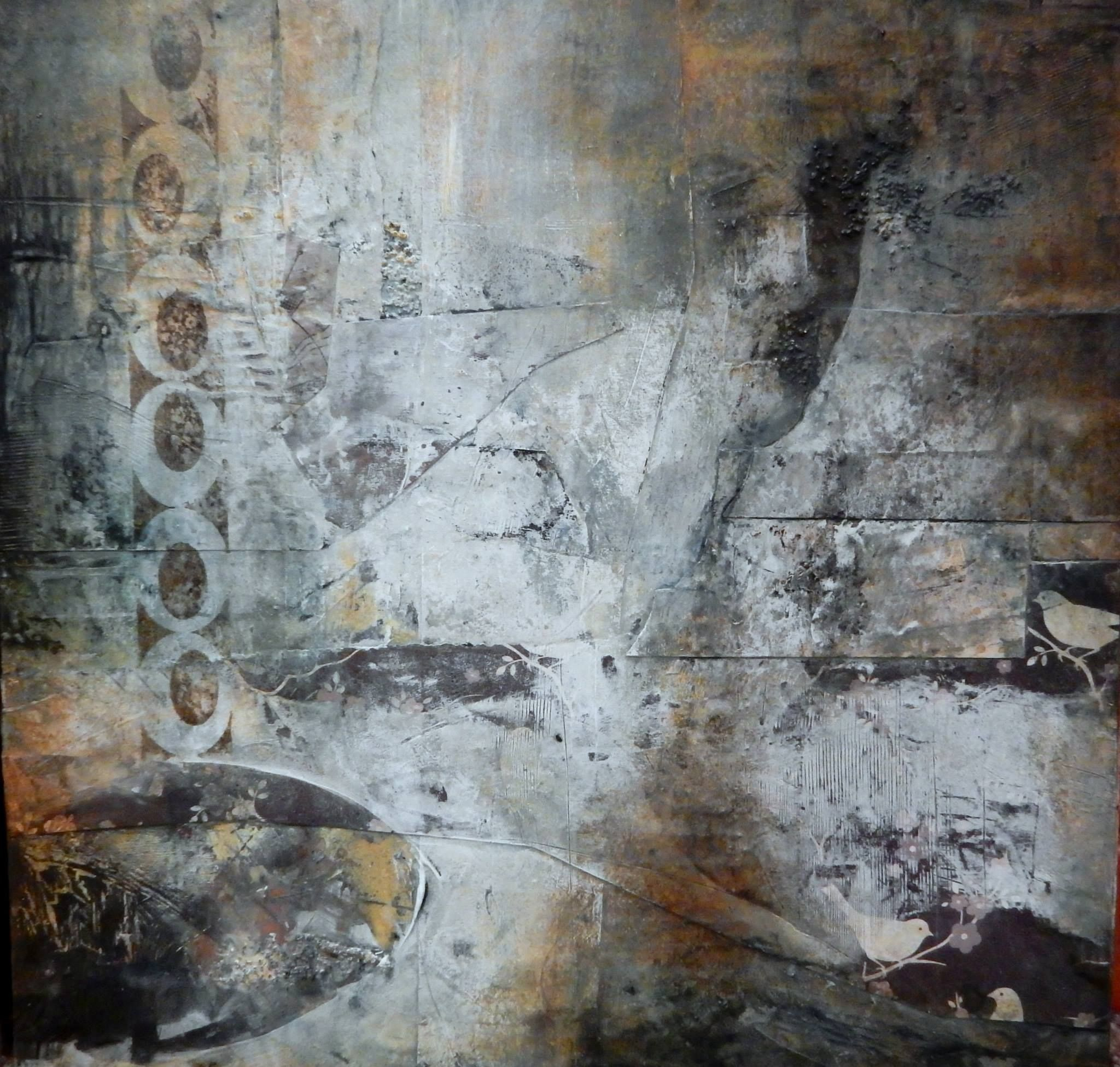 Abstract Mixed Media Collage Painting By Jackie Gray. Black, Neutrals ... with