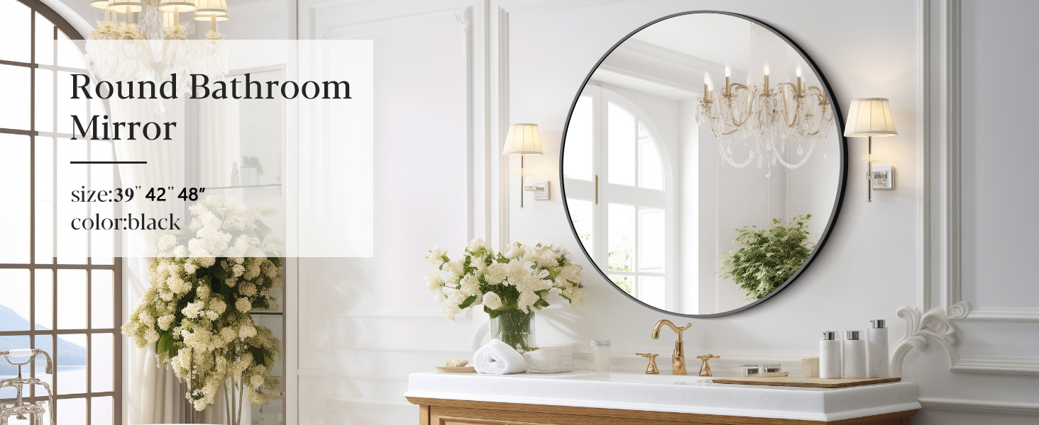 Amazon.com: Black 39-Inch Round Mirror - Wall Mounted Aluminum Alloy ... in