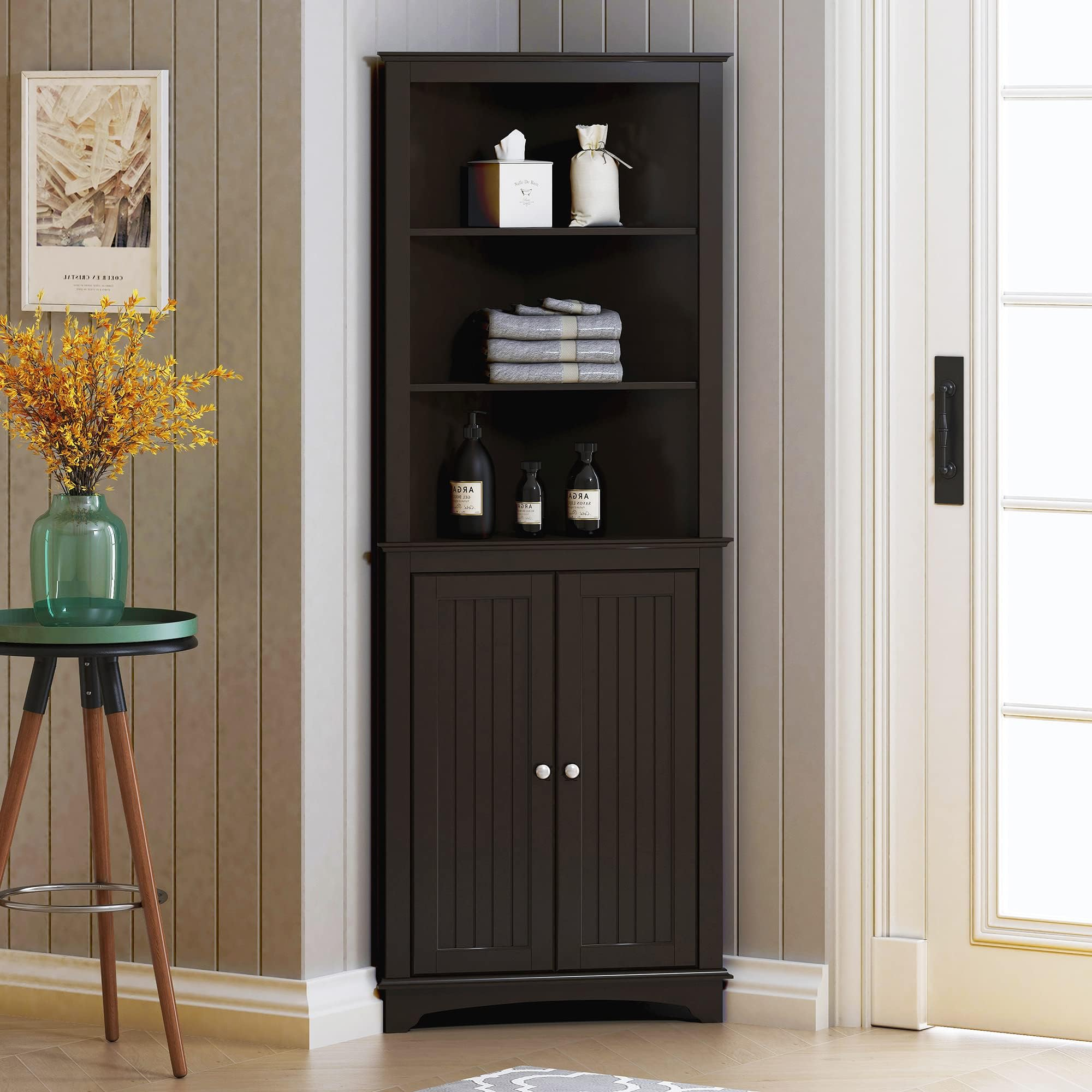 Amazon.com: Furinno Indo Corner Louver Door Cabinet, Espresso : Home ... with regard to The Furinno Indo Louver Door Bath Cabinet Espresso A Storage Solution Mastered