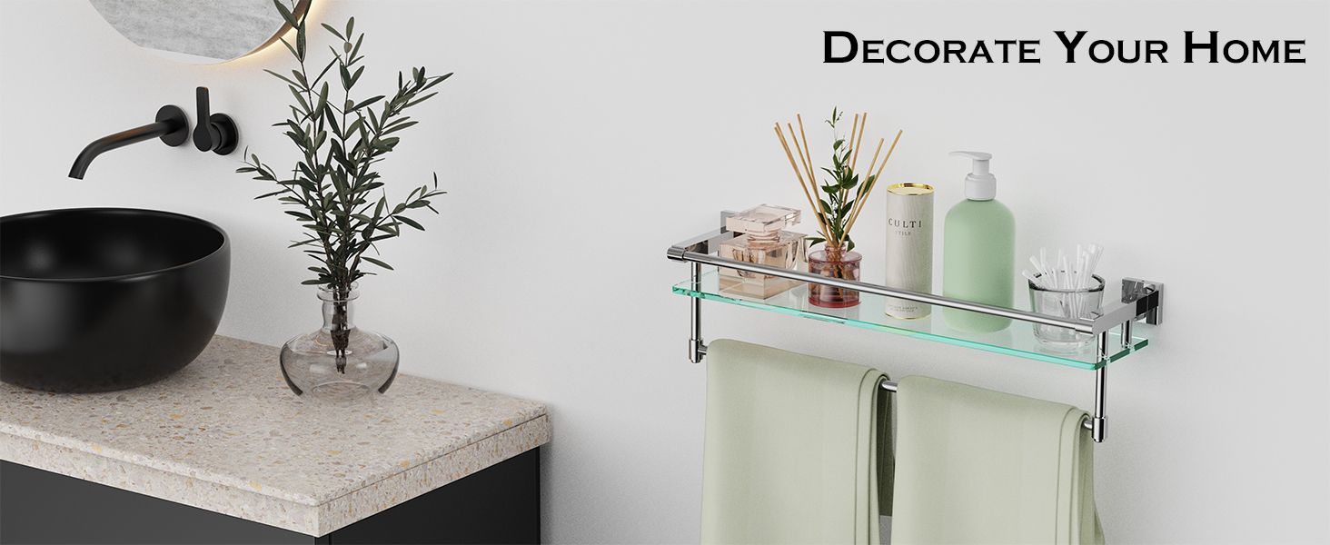 Amazon.com: Glass Shelf For Bathroom 16 In Bathroom Shelves With Towel ... throughout Expert Tips for Installing and Styling Your New Glass Shelf with Towel Bar