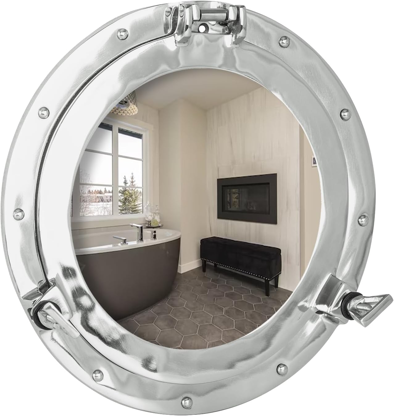 Amazon.com: Inanosa Porthole Mirror - 20 Inch Nickel Silver White ... in How an 8-Inch Brushed Nickel Porthole Mirror Can Elevate Your Coastal Aesthetic