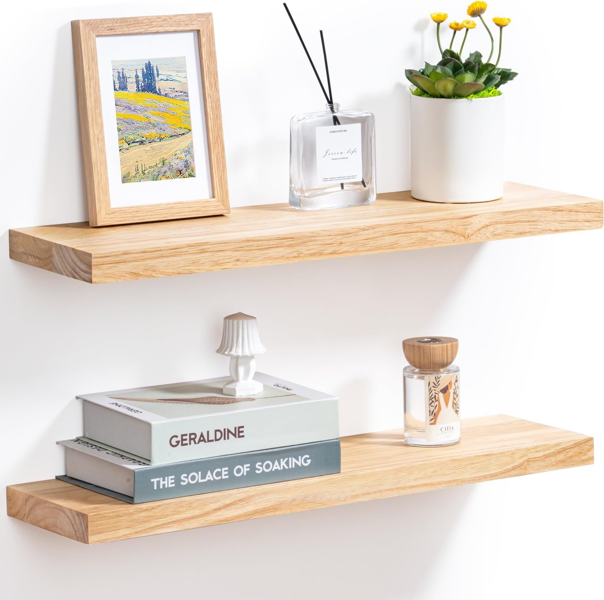 Amazon.com: Oak Floating Shelves Rustic Wood Wall Shelves For Wall ... pertaining to Transform Your Space with a 24" Black and Rustic Oak Wall Shelf