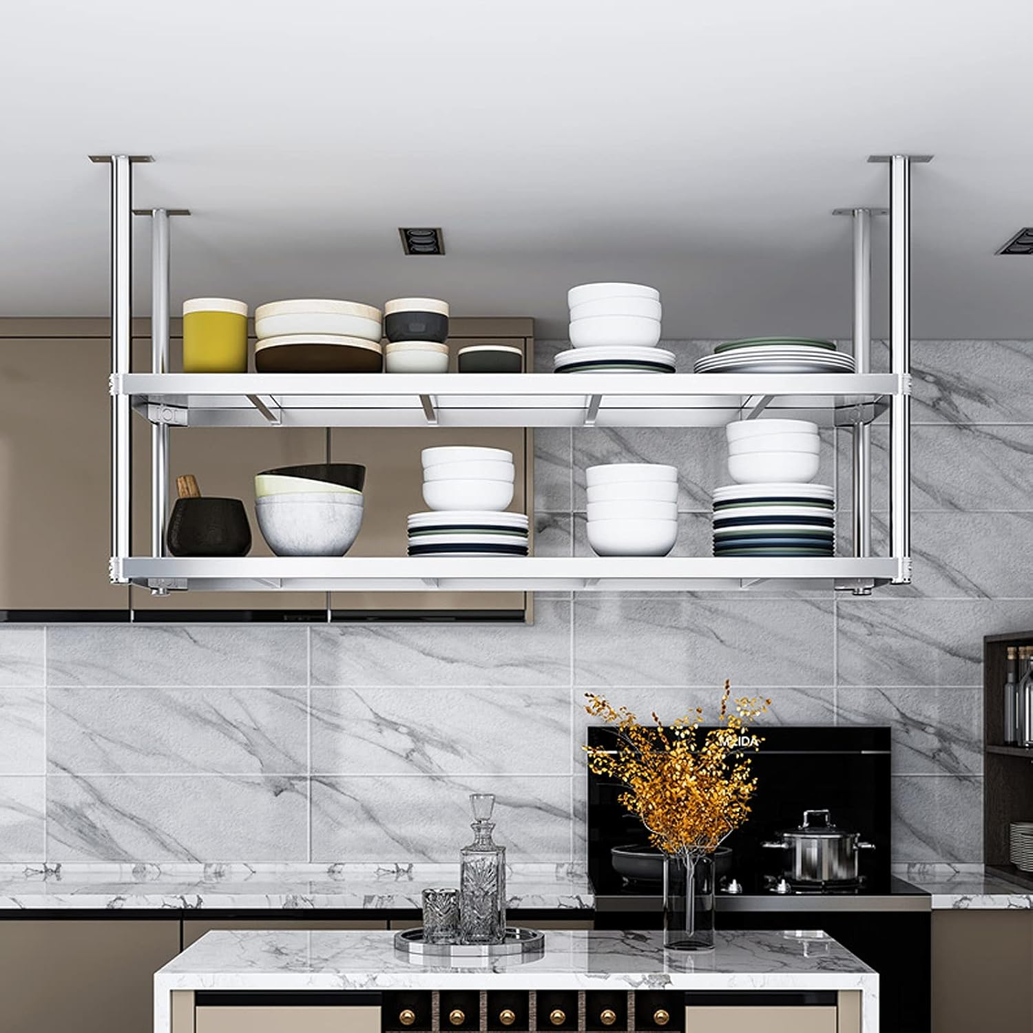 Amazon.com: Stainless Steel Floating Shelves, 2 Layer Ceiling Storage ... throughout