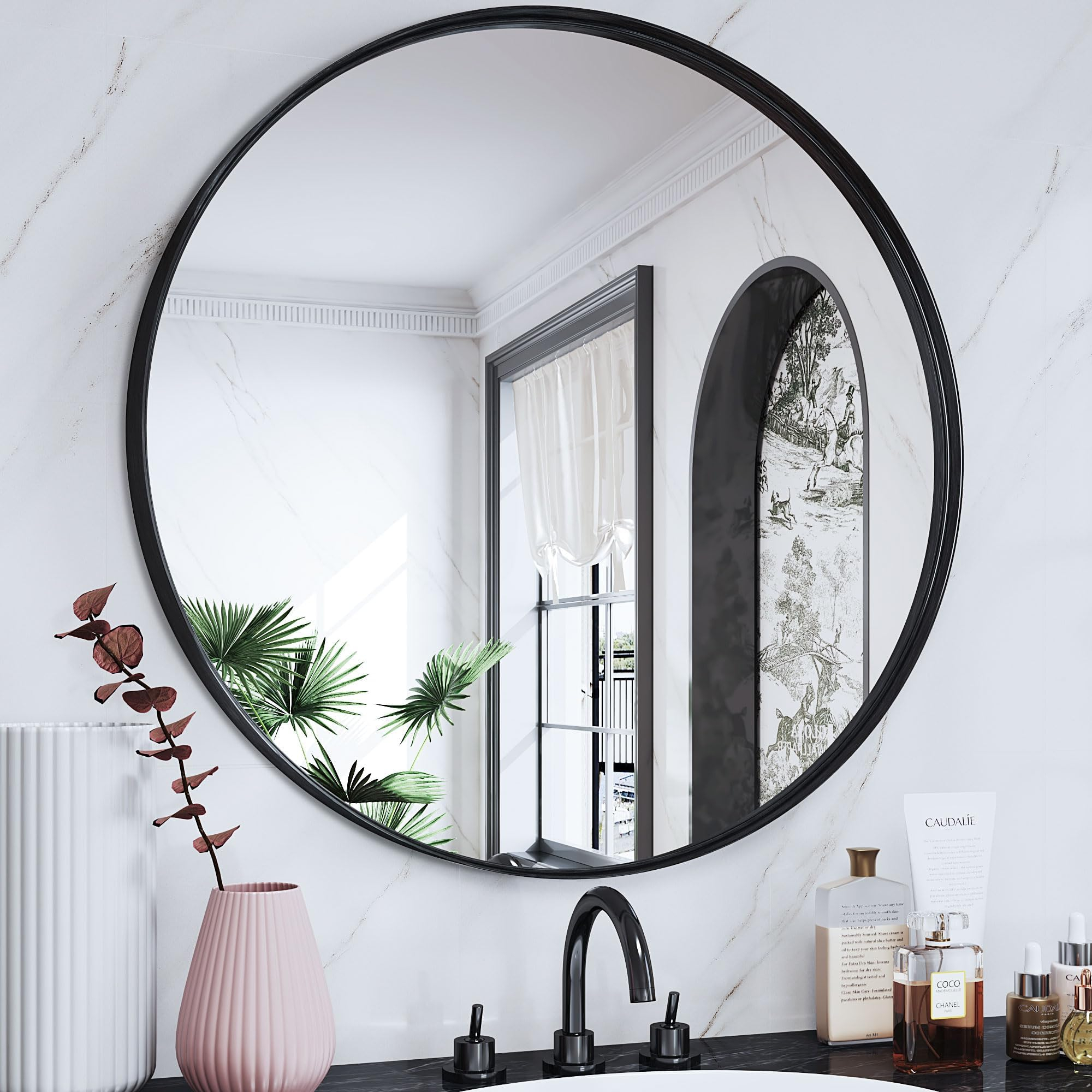 Amazon.com: Suidia Wall Mirror, Black Metal Frame Mirror 30 Inch, Round ... regarding