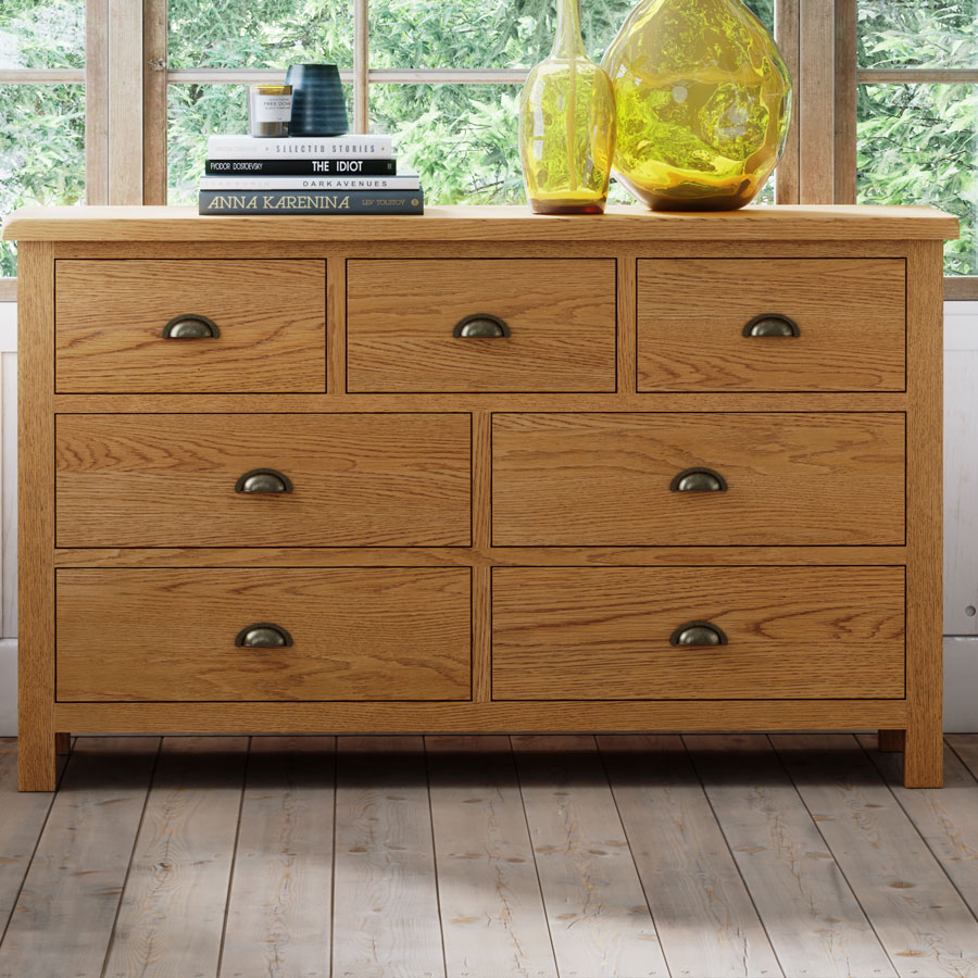 Ancroft Waxed Oak 3 Over 4 Chest Of Drawers | Fully Assembled | Oak World pertaining to