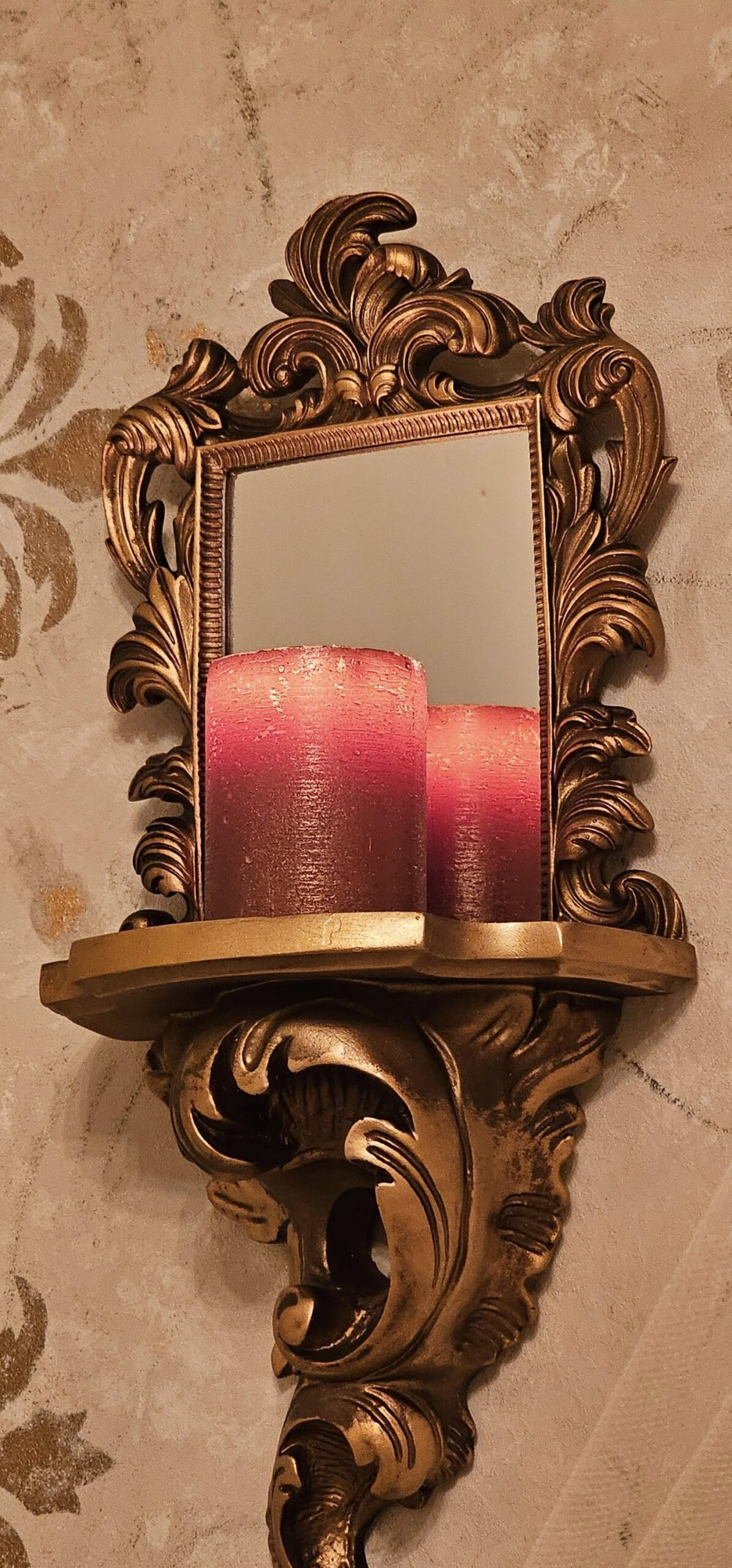 Antique Gold Ornate Baroque Wall Mirror With Shelf - Vintage Charm pertaining to