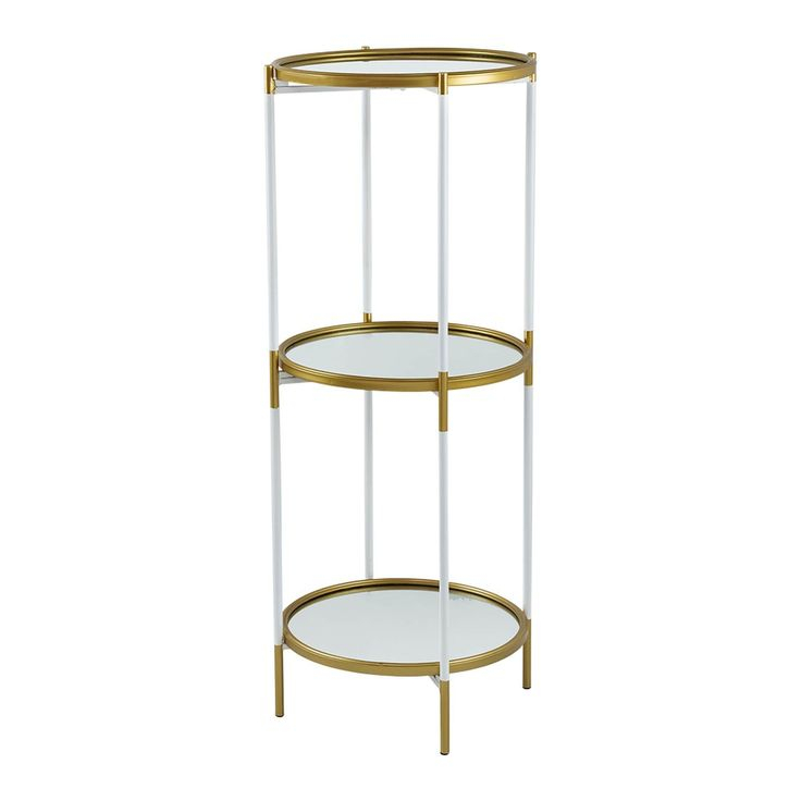 Ara 40 Inch Round 3 Tier Shelf, Metal, Mirrored Glass Shelves, White ... inside Transforming Interiors One 29-Inch Round Shelf at a Time