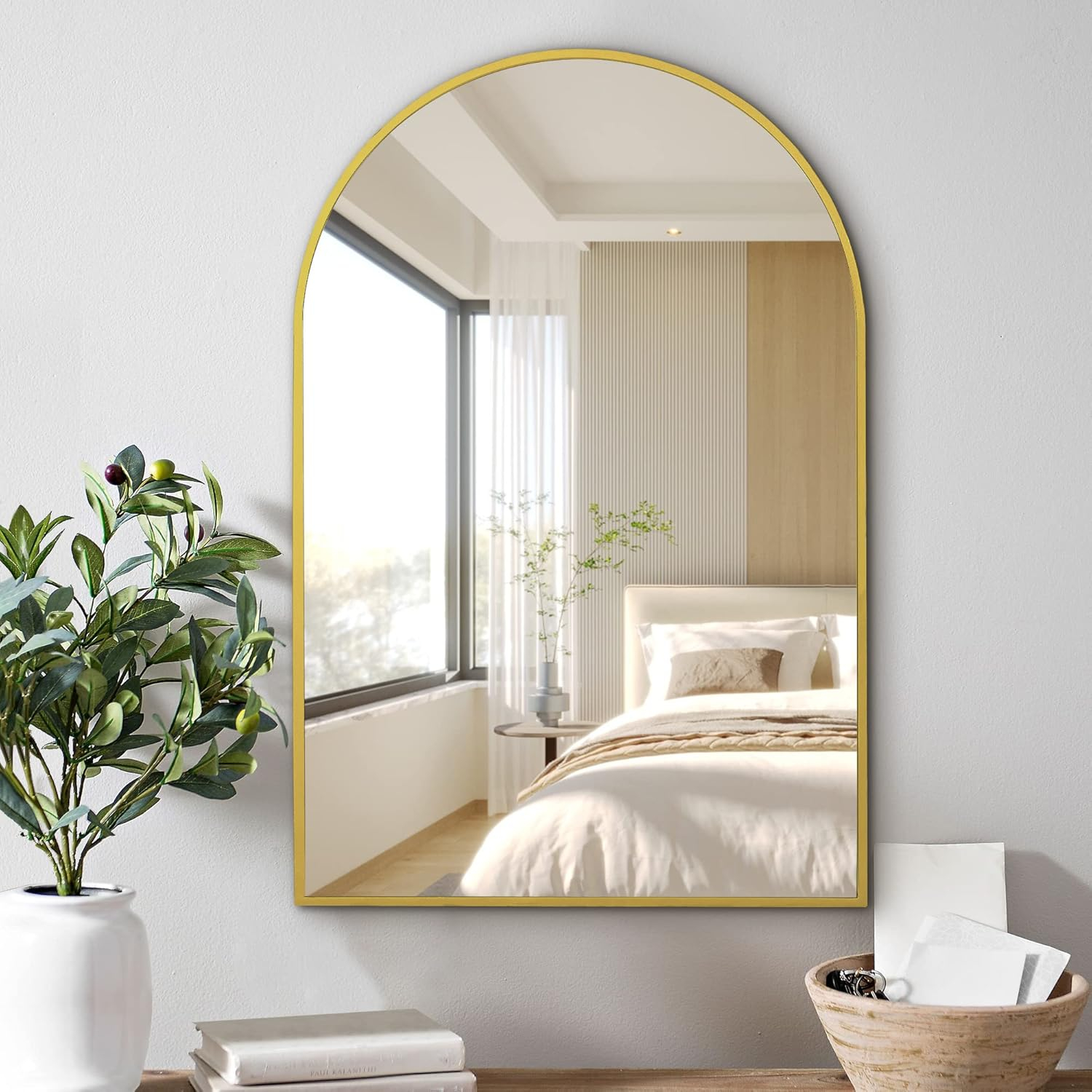 Arcus Home Gold Arched Mirror 24 X 36 Inch Arch Wall Mirror For ... with How a 22x36 Gold Leaf Mirror Can Transform Your Space