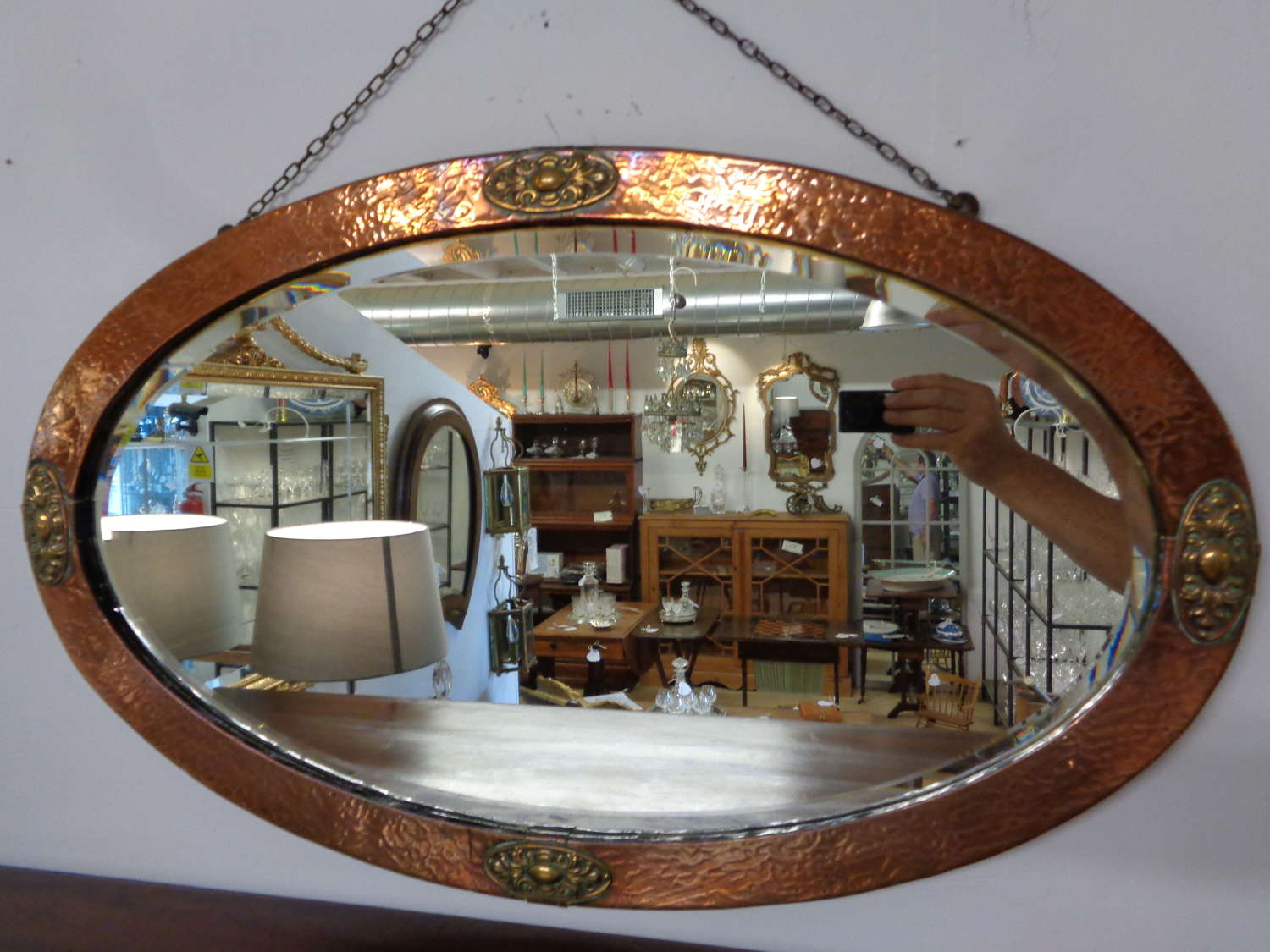 Arts &Amp; Crafts Copper &Amp; Brass Bevelled Oval Mirror inside