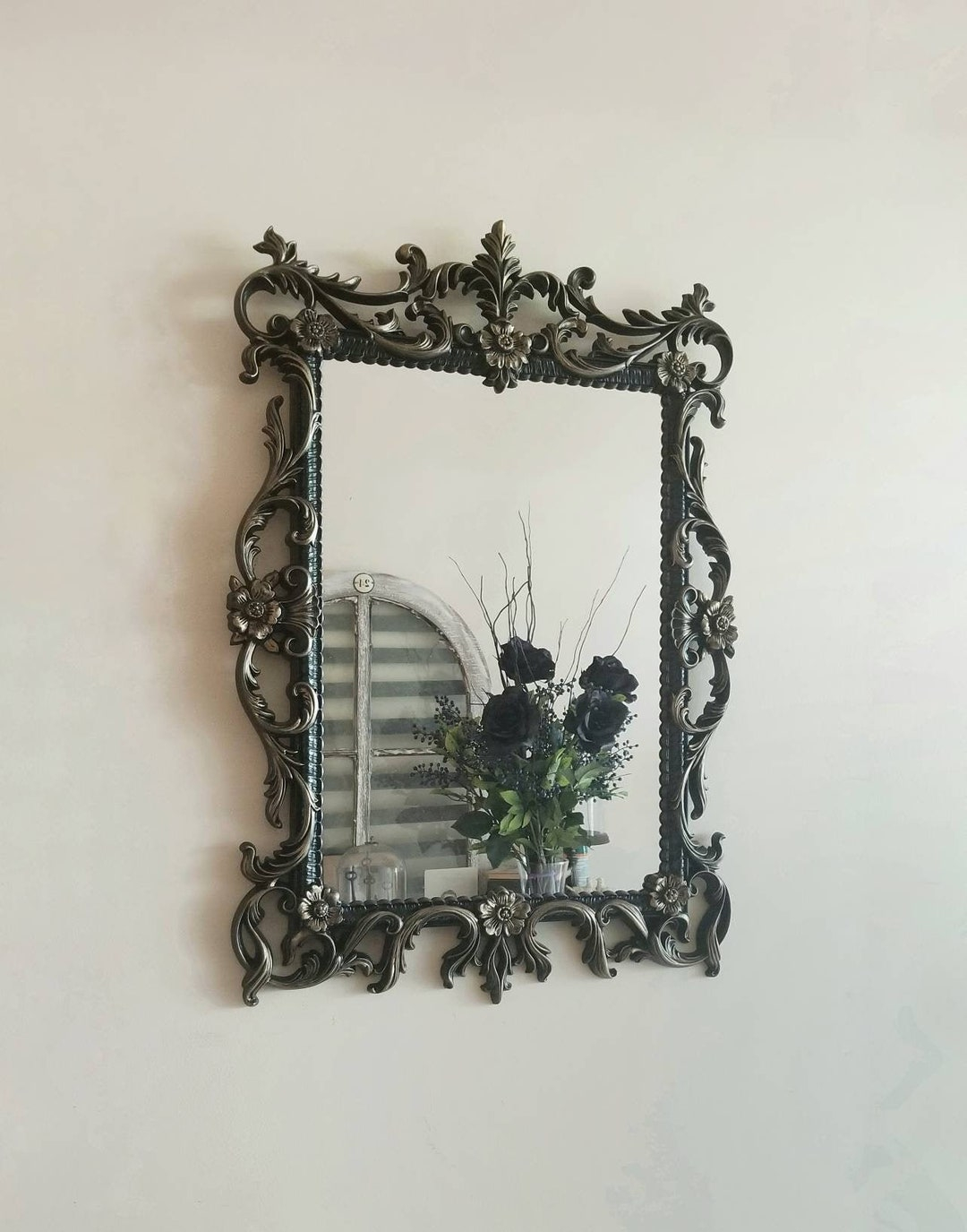 Baroque Wall Mirror, Gothic Mirror, Large Black Mirror, Vintage Ornate ... in