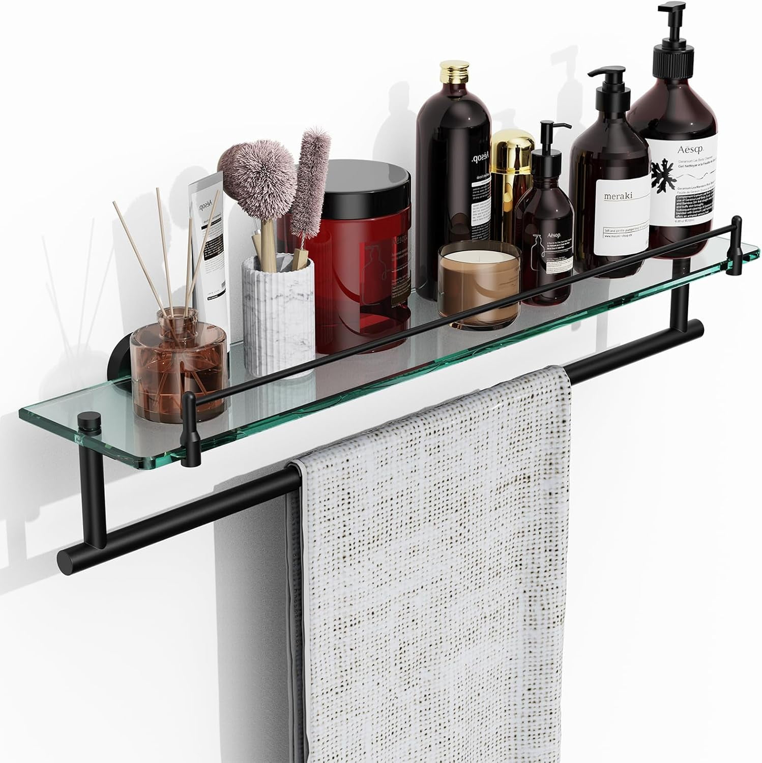 Bathroom Glass Shelf With Towel Bar,24-Inches Chrome Polished Floating ... with regard to Expert Tips for Installing and Styling Your New Glass Shelf with Towel Bar