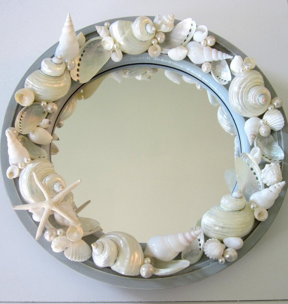 Beach Decor Seashell Mirror - Nautical Decor Porthole Shell Mirror W ... throughout