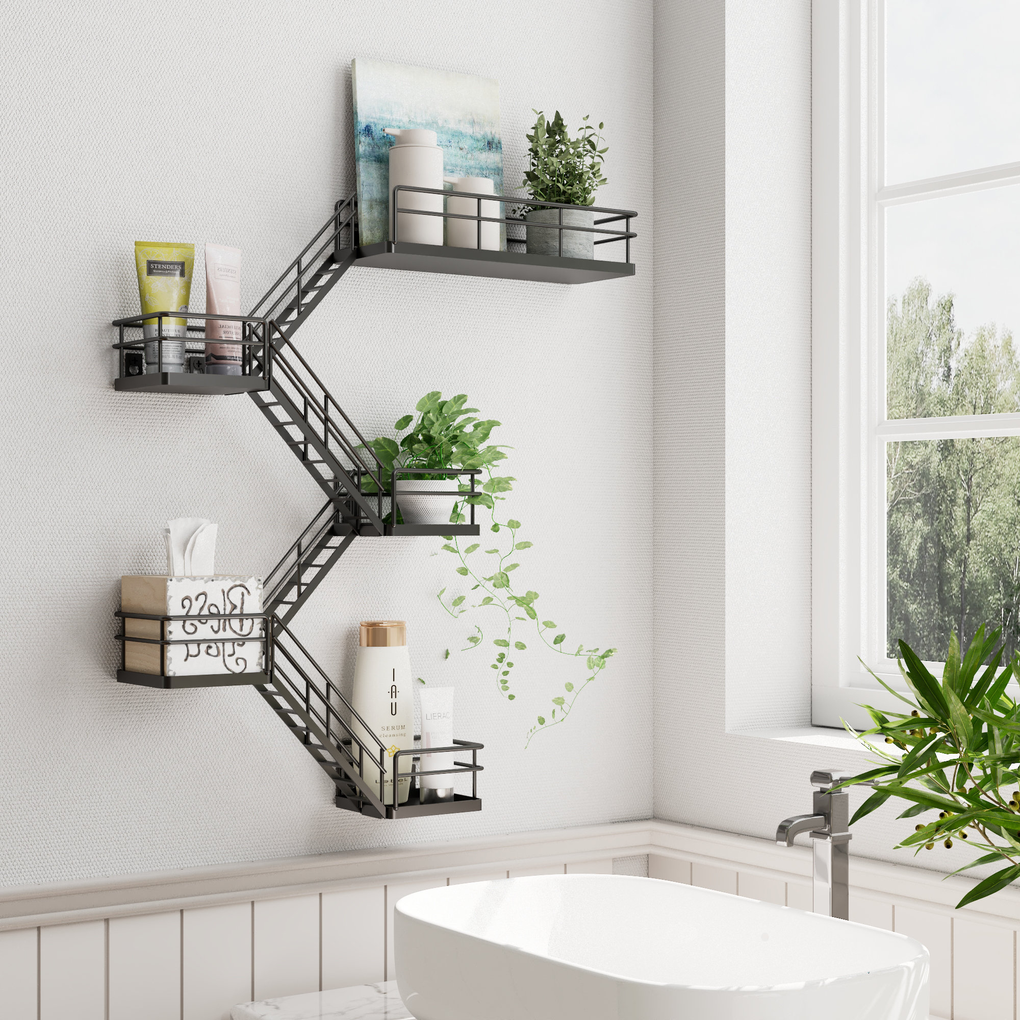 Beskadi Metal Fire Escape Shelf Wall Storage, 5-Tier Black Display ... with Beyond the Basics Understanding the Versatility of Black Display Shelf Sets