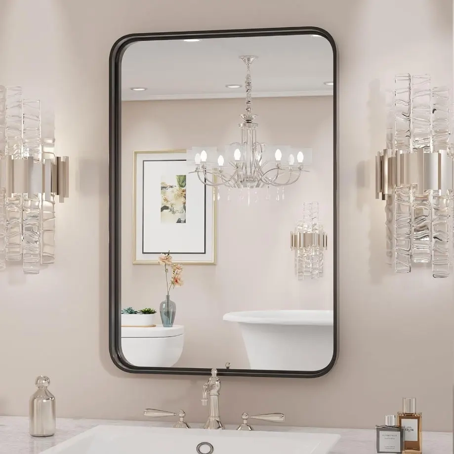 Black Bathroom Vanity Mirror For Wall - Elevate Your Space within How a Black Wood Table Mirror with Stand Can Elevate Your Vanity Space