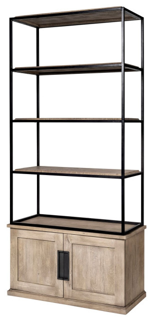 Braxton Ii 41.5Lx18.5Wx90H Light Brown Wood, Iron Three Shelf Shelving ... within Bringing Warmth and Organization Home with Braxton II Shelving
