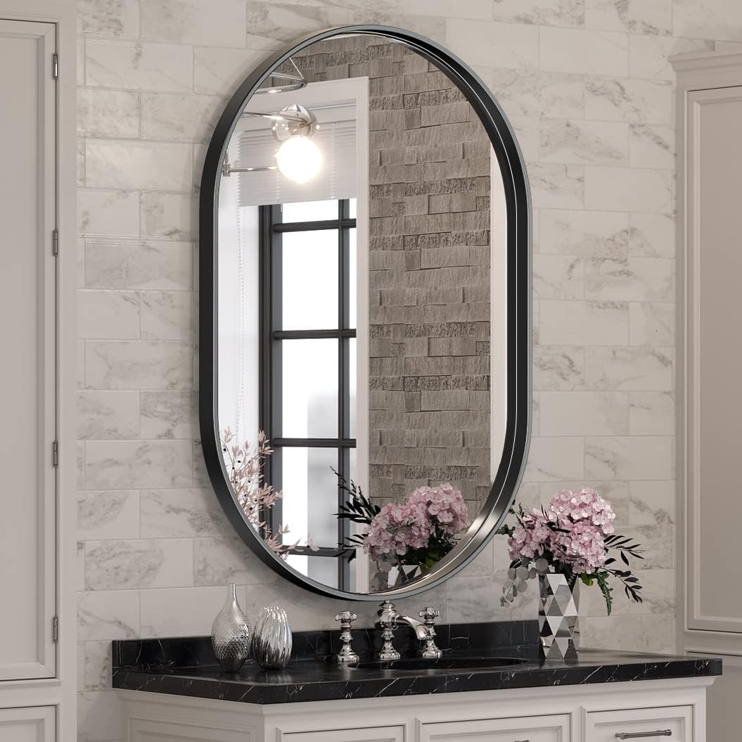 Brightify Black Oval Mirror For Wall 24X36 Inch, Bathroom Vanity ... with