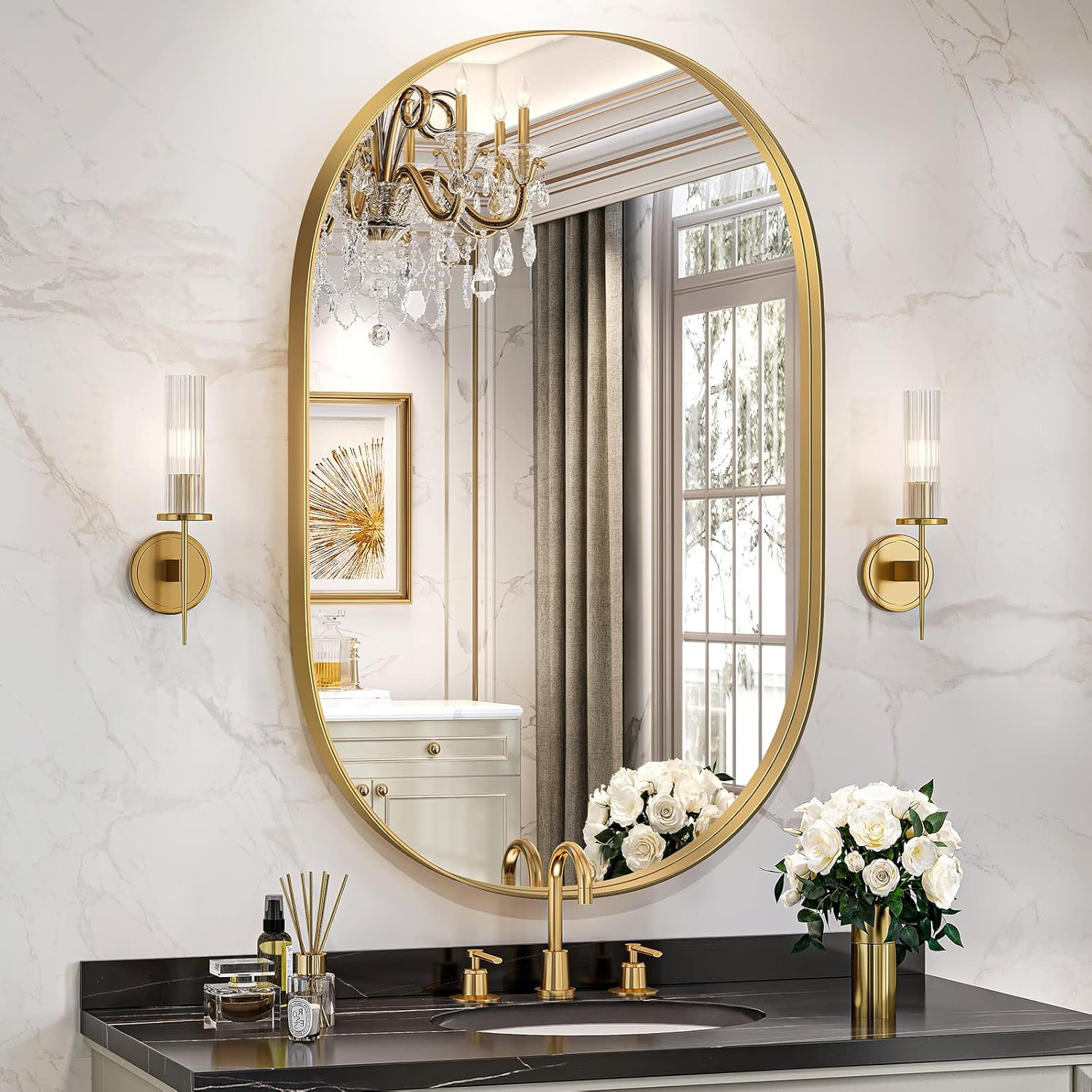 Brightify Gold Oval Mirror For Wall 24X36 Inch, Bathroom Vanity Mirrors ... with regard to
