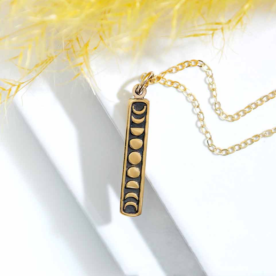 Bronze Moon Phase Necklace With Gold Fill Chain - Nga1848 ... intended for Bringing Celestial Charm Home with HomeRoots Moon Phase Mirrors