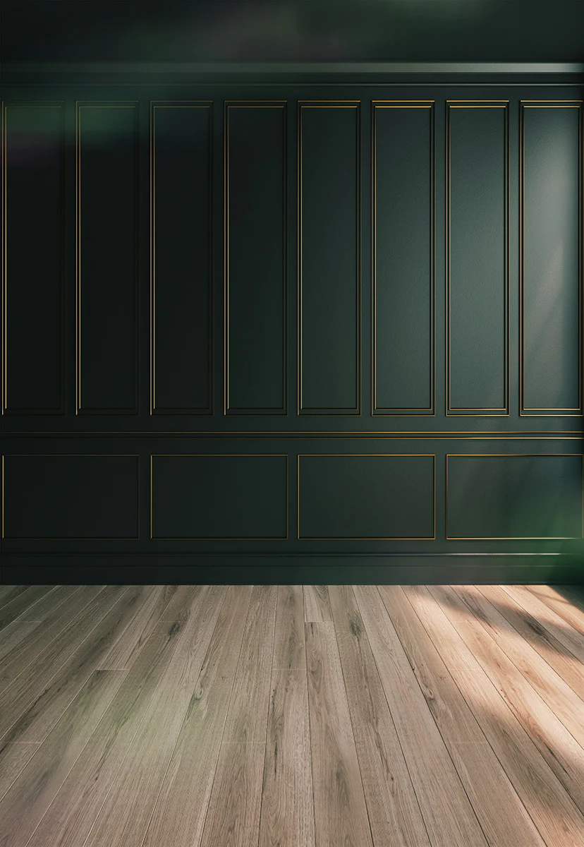Buy Dark Green Gold Frame Wall Wood Floor Wedding Phortography Backdrop ... throughout