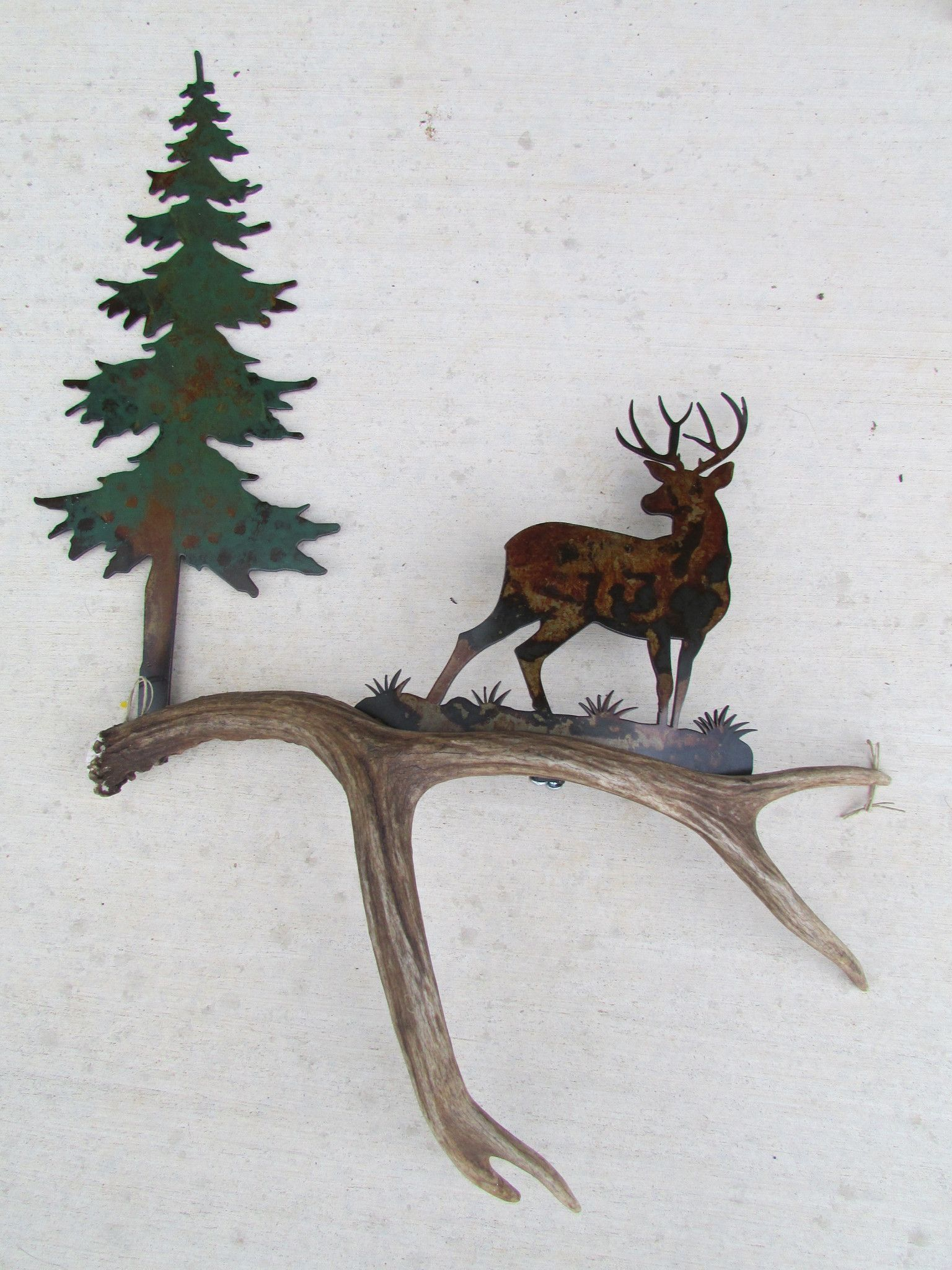 C101) Mule Deer On Alert, Authentic Deer Antler & Metal Wall Art | Deer ... with How "Deer 2" Iron Wall Art Enhances Interior Design