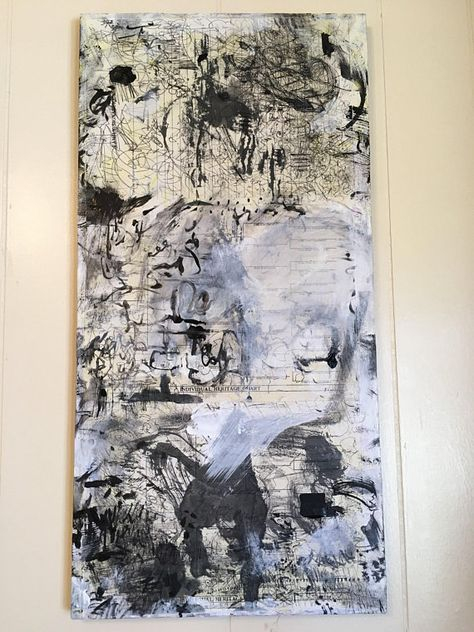 Canvas Wall Art Mixed Media Collage Painting Abstract Art Black & White ... in