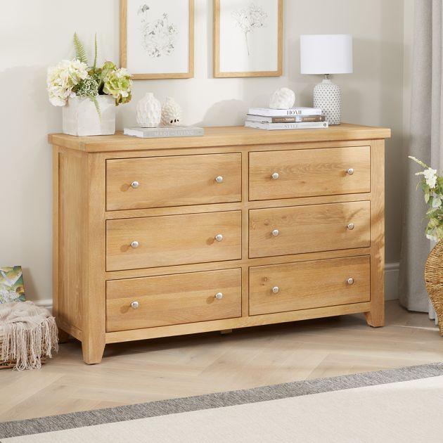 Cheshire Limed Oak Large Wide 6 Drawer Chest | The Furniture Market inside