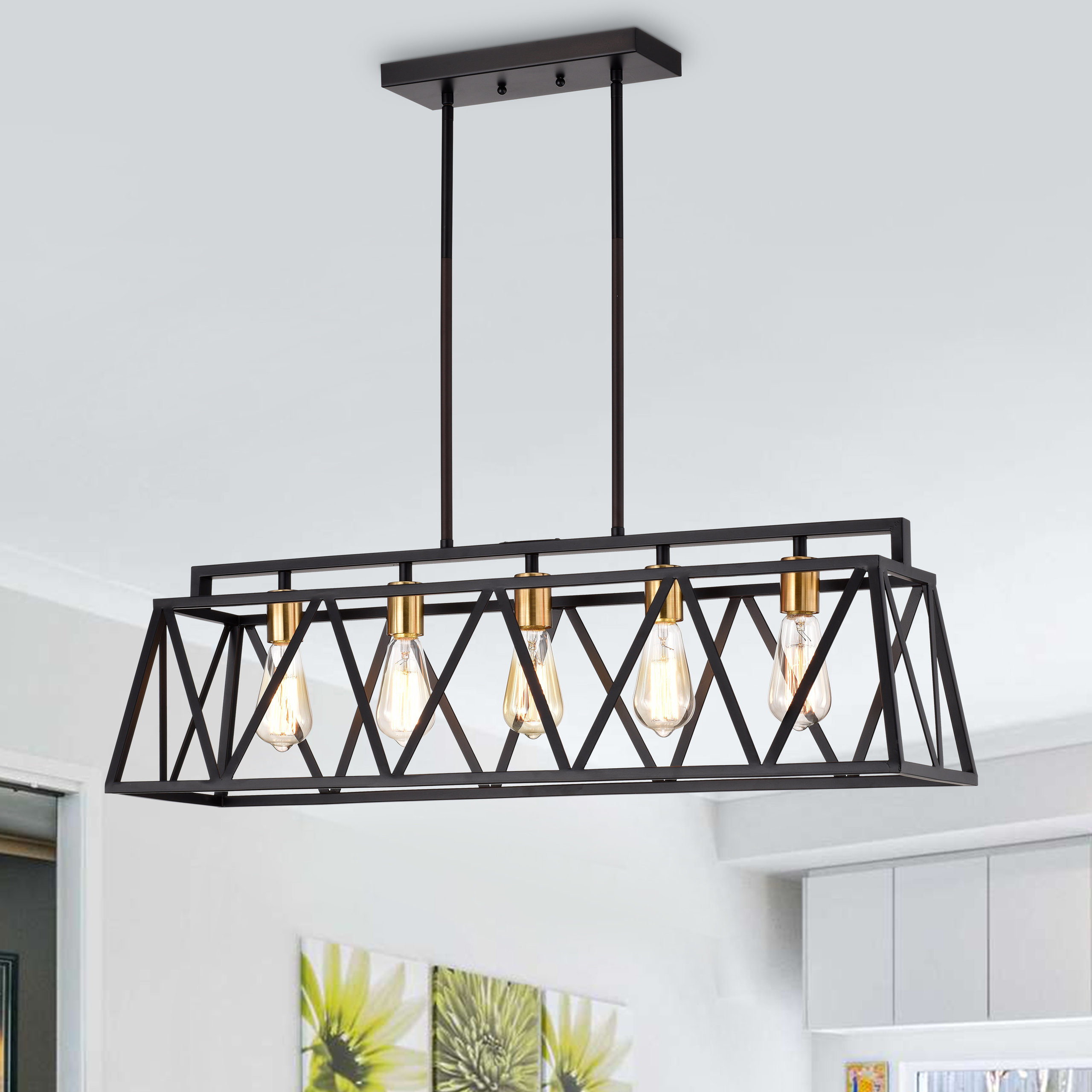 Chloe Lighting Ironclad Industrial 5 Light Textured Black Pendant ... within