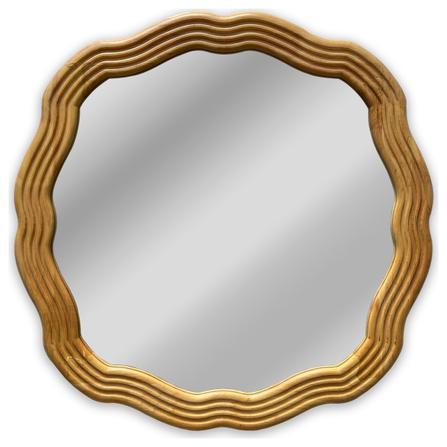 Chloe's Reflection Contemporary Maple Wood Round Framed Wall Mirror, 33 ... with regard to Unveiling the Allure of the Chloe's Reflection Seashell Mirror