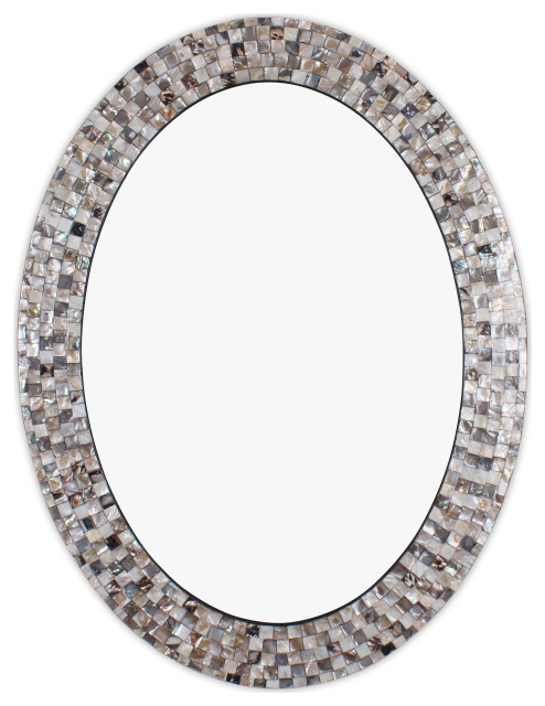 Chloe's Reflection Vertical Hanging Seashell Finish Oval Framed Wall ... intended for