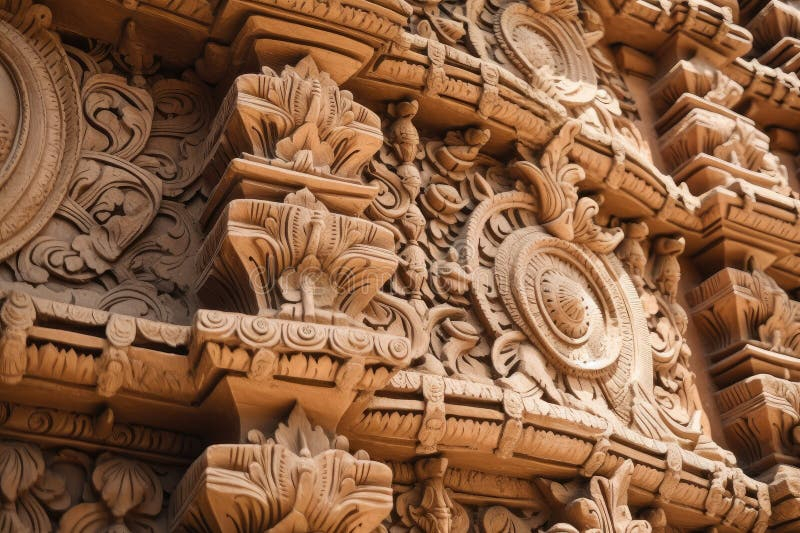 Close-Up Of Intricate Design And Craftsmanship On Hindu Temple S ... inside The Intricate Craftsmanship of "The Jaguar" Under Glass Collage