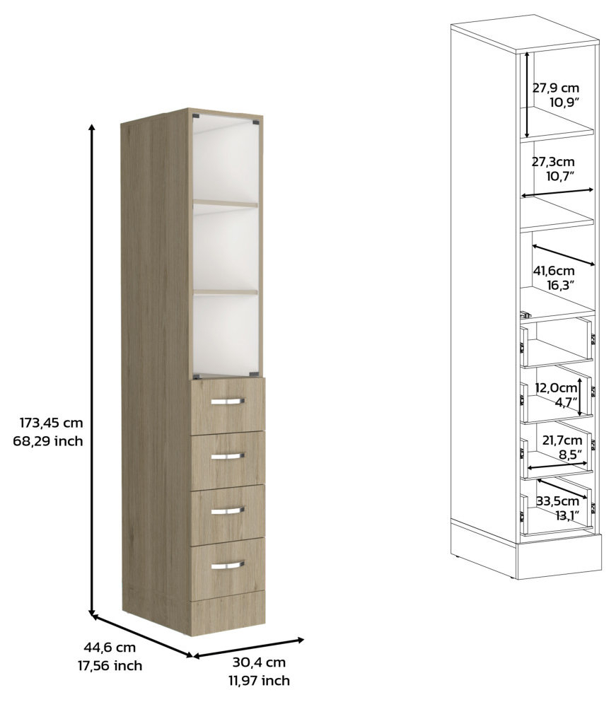 Depot E-Shop Magna Linen Cabinet, Three Shelves, Four Drawers ... throughout