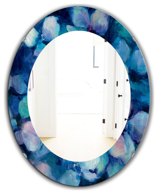 Designart Abstract Blue Flower Petals Frameless Oval Or Round Wall ... regarding Understanding the Artistic Appeal of the Designart Abstract Blue Flowers Mirror.
