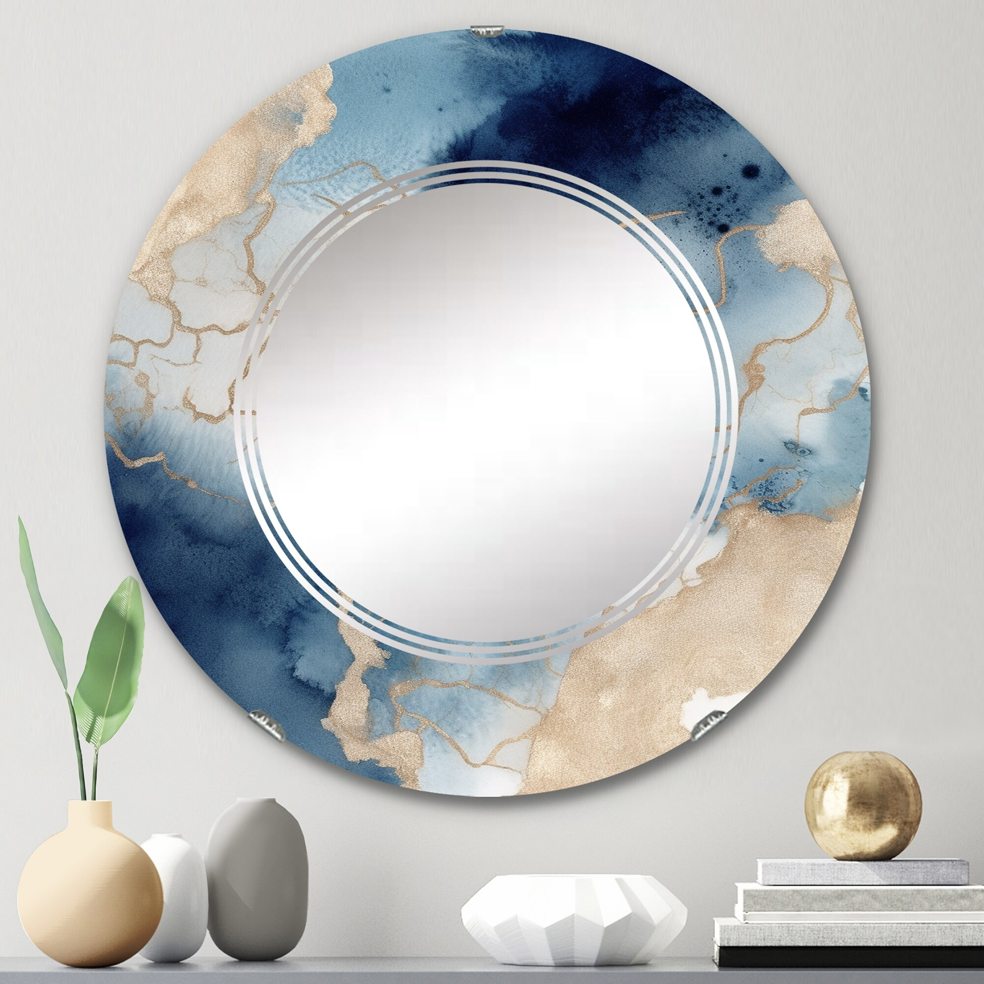 Designart "Blue And White Marble Dreams" Abstract Modern Wall Mirror ... regarding