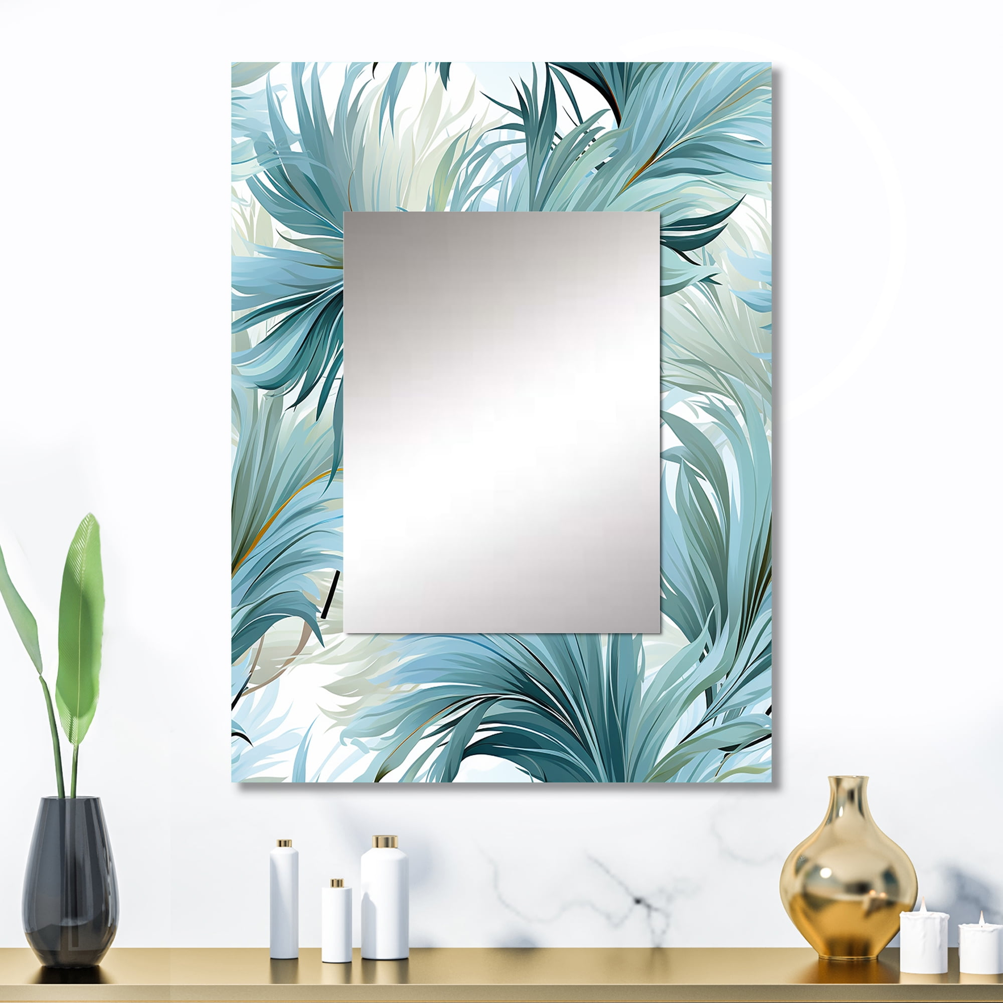 Designart "Dreamscape By The Ocean Vi" Floral Wall Mirror, Printed Blue ... with