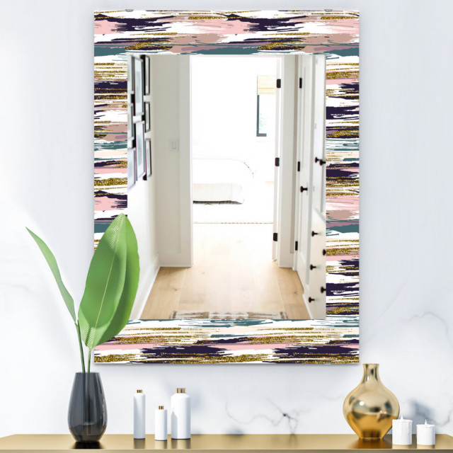 Designart Gold Glitter Textured Brush Strokes And Stripes Frameless ... with Achieving a Clean Aesthetic with the 24x32 Designart Canyon Mirror