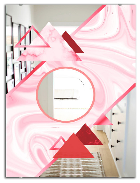Designart Triangular Spacy Spheres 11 Modern Large Wall Mirror, 28X48 ... inside