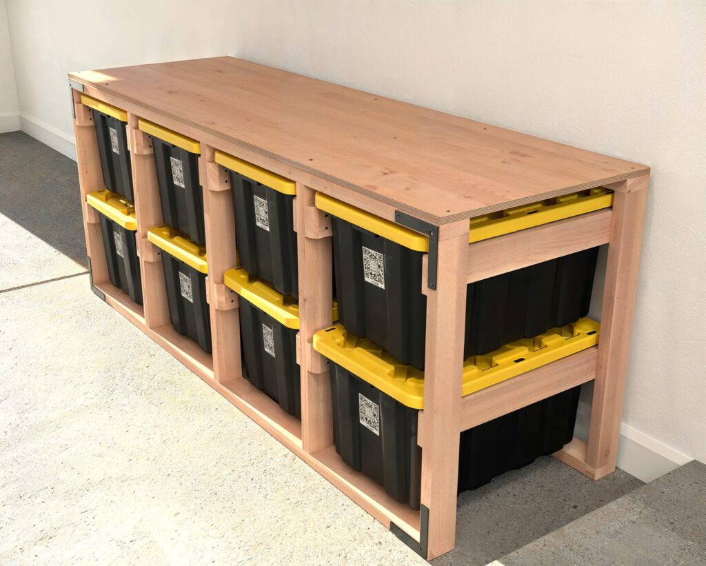 Diy 27 Gallon Tote Storage Rack And Work Bench Plans (2X4) - Ultimate ... inside