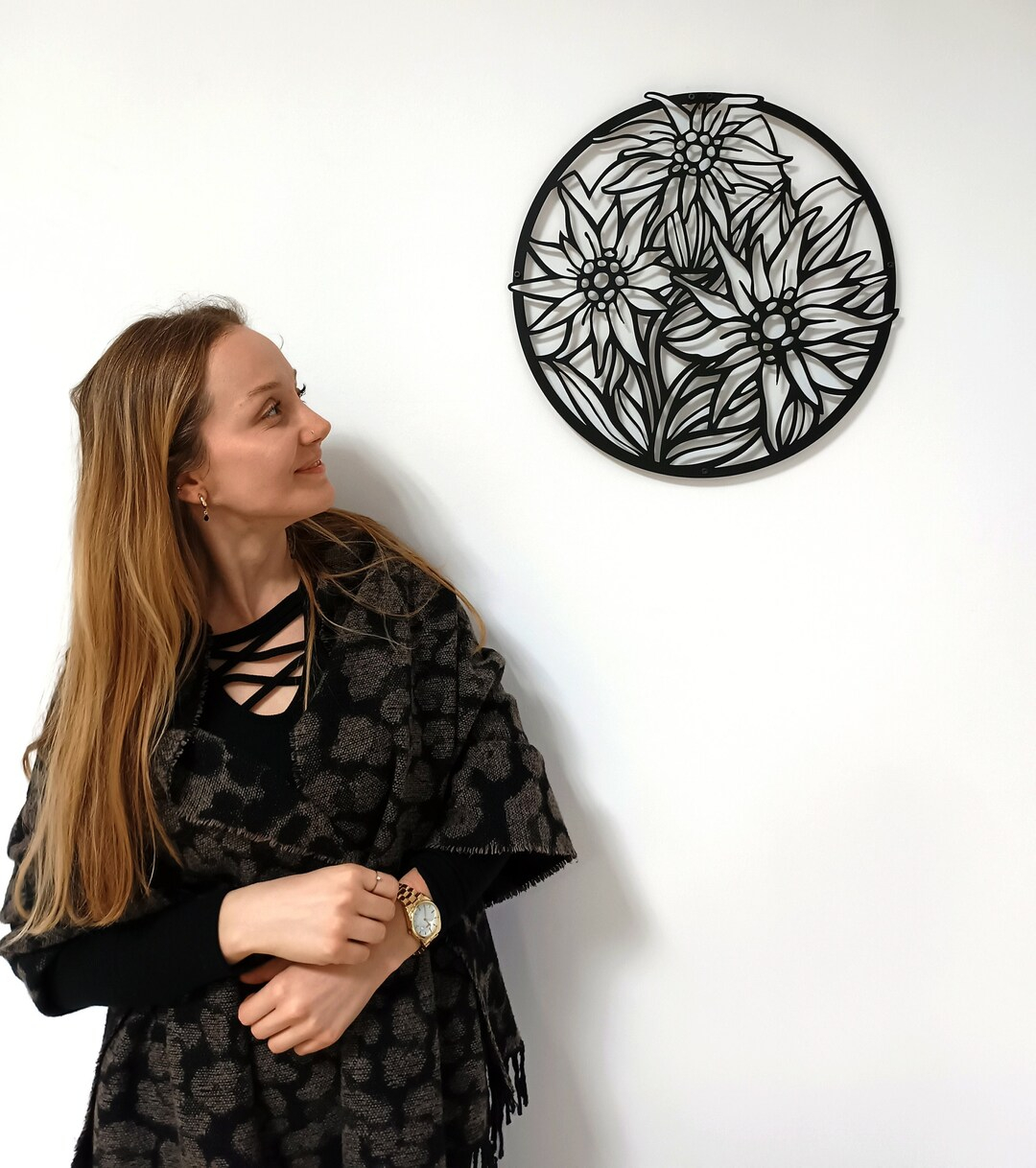 Edelweiss Mixed Metal Wall Art – Unique Alpine Floral Gift, Handcrafted ... within Discovering the Unique Charm of Mixed Metal Wall Art