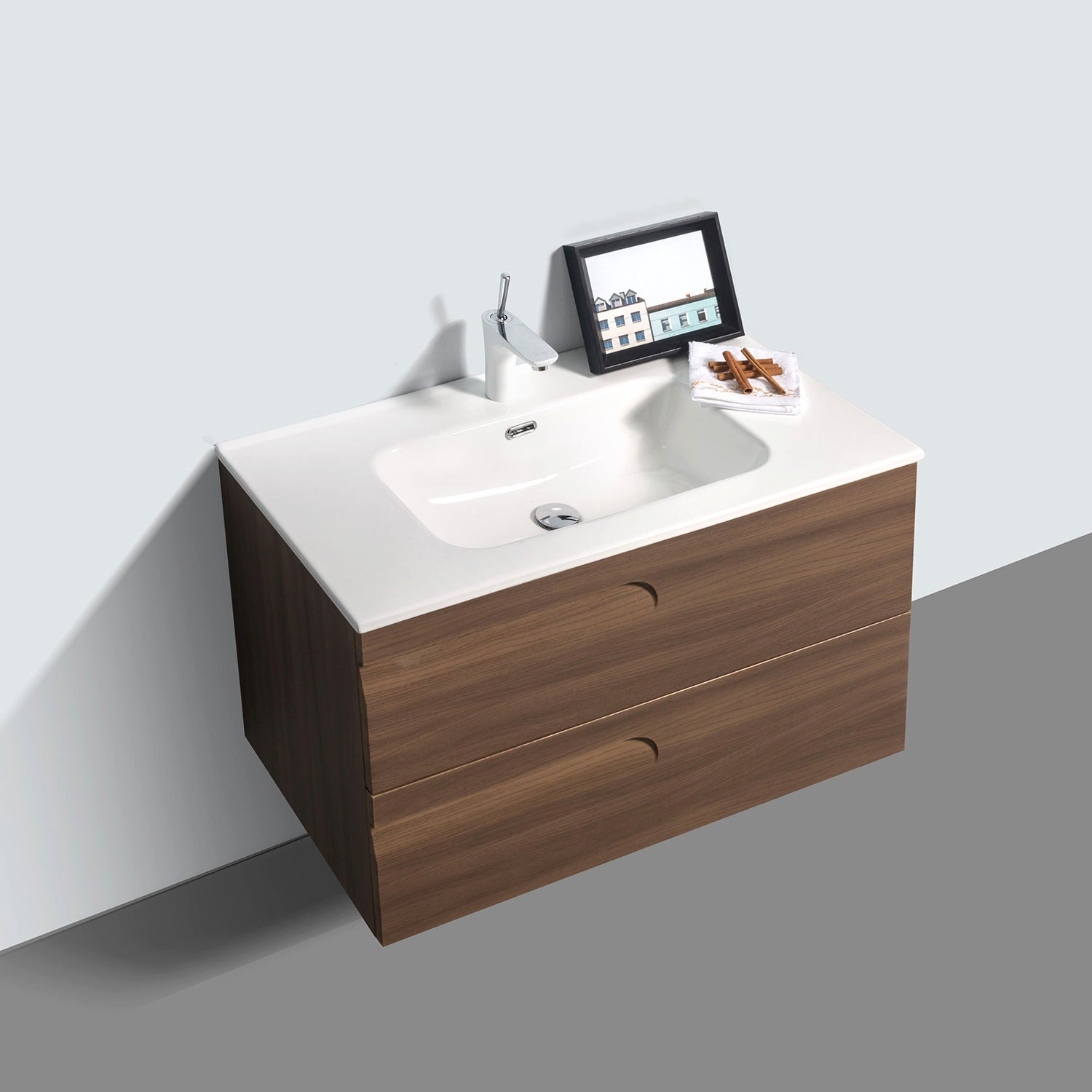Eviva Joy 36" Graywood Wall Mount Bathroom Vanity With White Integrated ... for A Deep Dive into the Eviva Joy 12"Wx10"D Maple Wall-Mounted Linen Cabinet