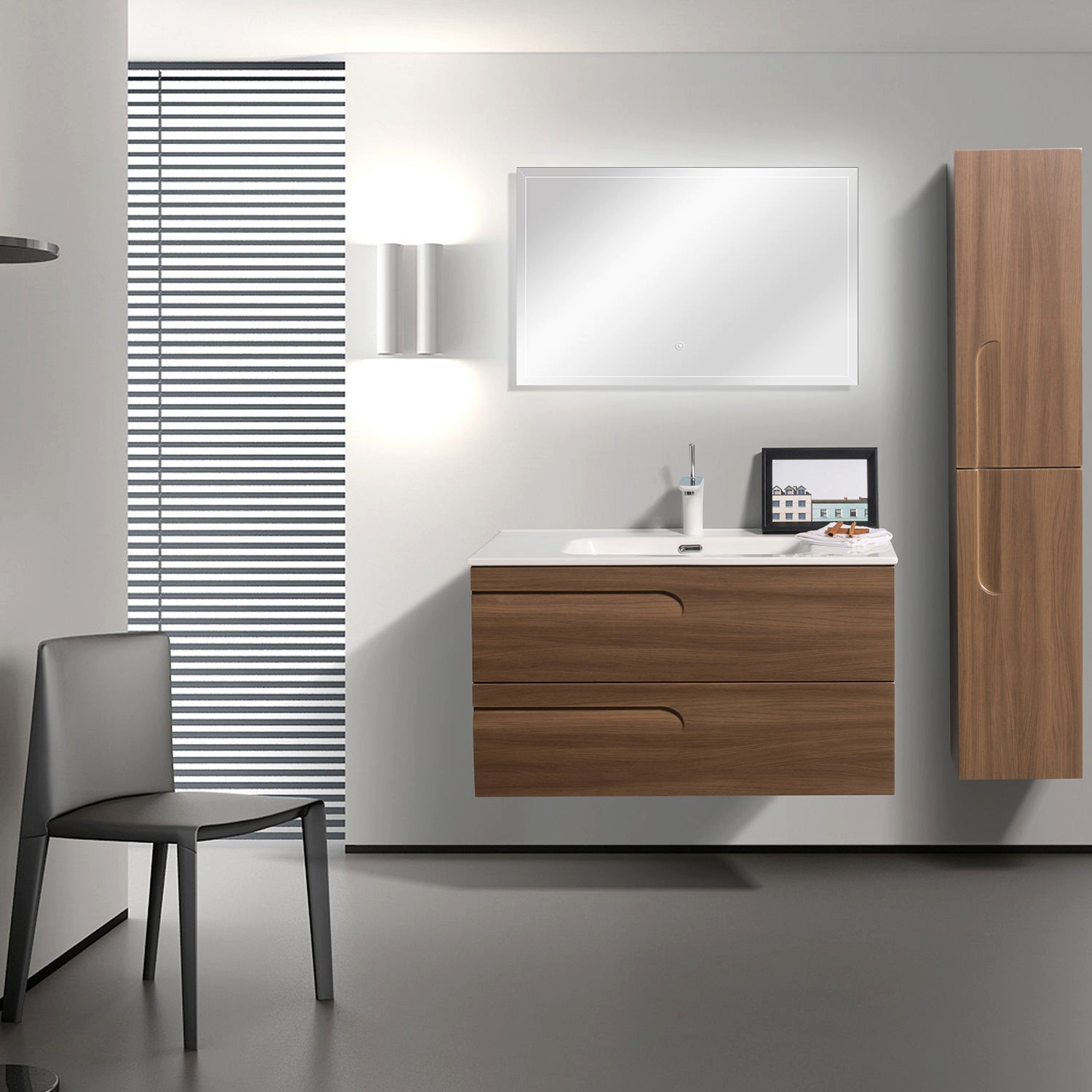 Eviva Joy 36" Graywood Wall Mount Bathroom Vanity With White Integrated ... pertaining to A Deep Dive into the Eviva Joy 12"Wx10"D Maple Wall-Mounted Linen Cabinet